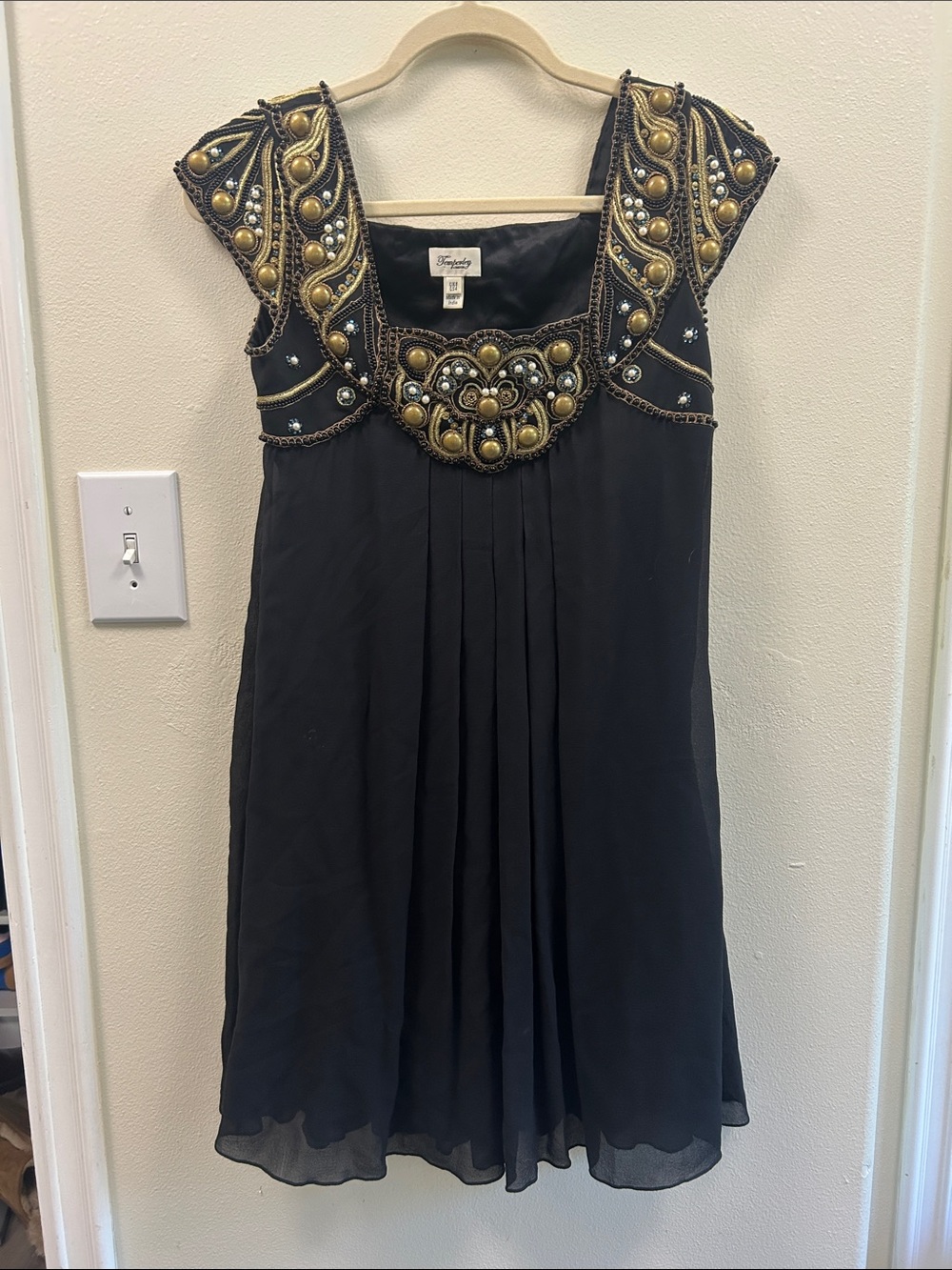 Temperley London Black Sleeveless Top with Gold Embellished Yoke